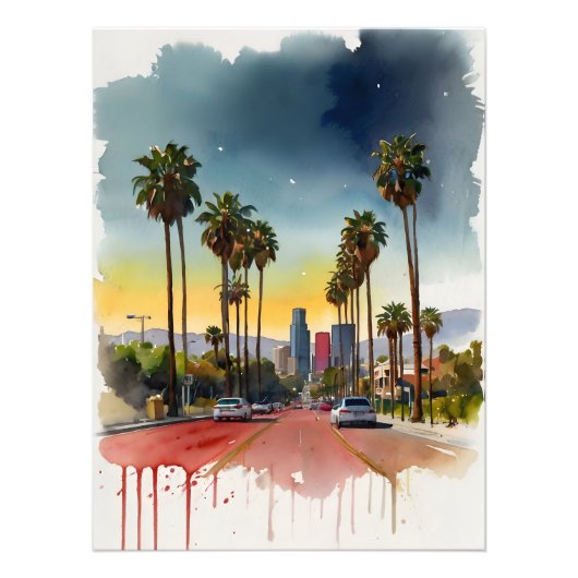 Los Angeles waterverf kunst Foto Afdruk (Voorkant)