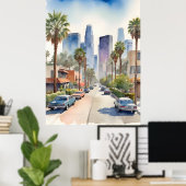 Los Angeles waterverf kunst Poster (Thuiskantoor)