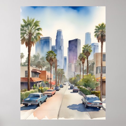 Los Angeles waterverf kunst Poster (Voorkant)