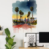 Los Angeles waterverf kunst Poster (Thuiskantoor)