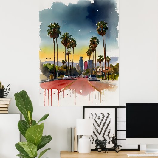 Los Angeles waterverf kunst Poster (Thuiskantoor)