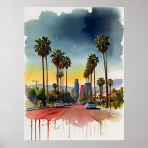 Los Angeles waterverf kunst Poster