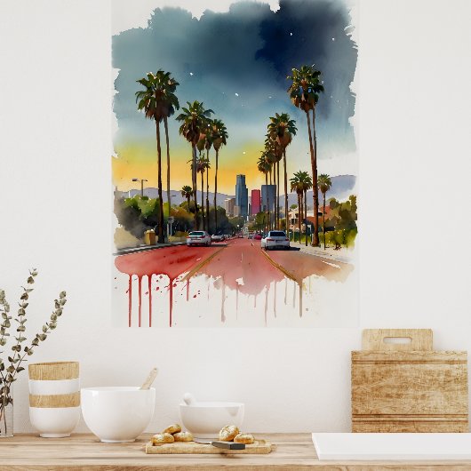 Los Angeles waterverf kunst Poster (Keuken)