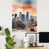Los Angeles waterverf kunst Poster (Thuiskantoor)
