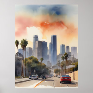 Los Angeles waterverf kunst Poster