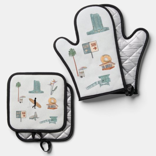 Los Angeles waterverf Ovenwant & Pannenlap Set (Voorkant / Achterkant)