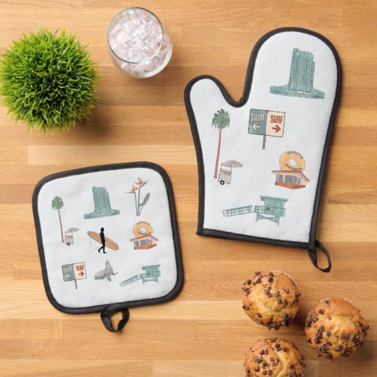 Los Angeles waterverf Ovenwant & Pannenlap Set (Top down)