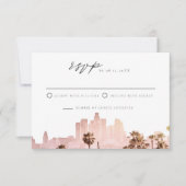 LOS ANGELES Waterverf Skyline Wedding RSVP Kaart (Voorkant)