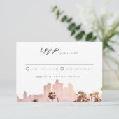 LOS ANGELES Waterverf Skyline Wedding RSVP Kaart (Staand voorkant)