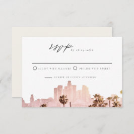 LOS ANGELES Waterverf Skyline Wedding RSVP Kaart