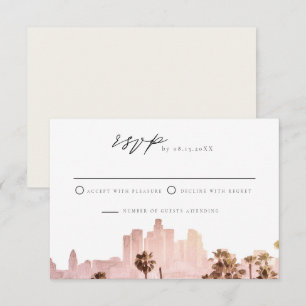 LOS ANGELES Waterverf Skyline Wedding RSVP Kaart