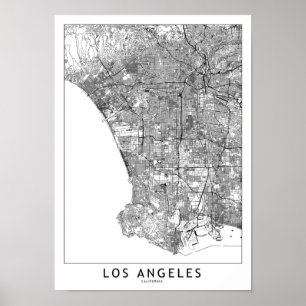 Los Angeles White Map Poster