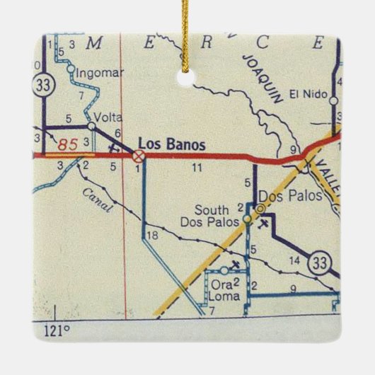 Los Banos CA Retro Map Keramisch Ornament (Achterkant)