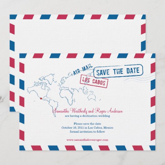 Los Cabos Mexico Air Mail Wedding Save the Date (Voorkant / Achterkant)