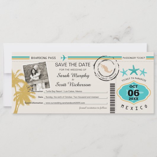 Los Cabos Mexico Save the Date Boarding Pass (Voorkant)