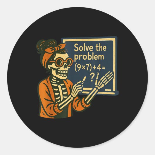 Los het probleem op 9x7+4 67 Meme Six Seven Skelet Ronde Sticker (Voorkant)