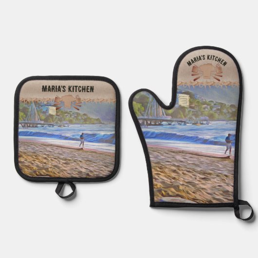 Los Muertos Beach 786 Ovenwant & Pannenlap Set (Voorkant)