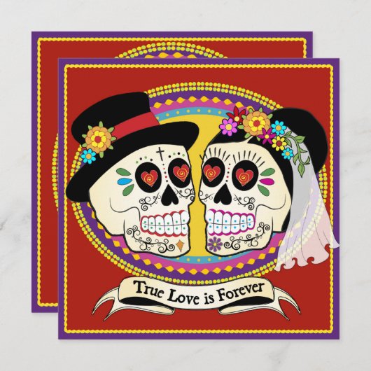 Los Novios Square Huwelijksuitnodiging (Engels) Kaart (Voorkant / Achterkant)