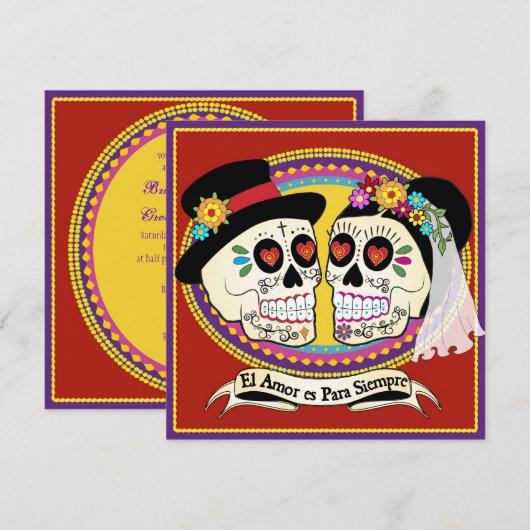 Los Novios Square Huwelijksuitnodiging (Spaans) Kaart (Voorkant / Achterkant)