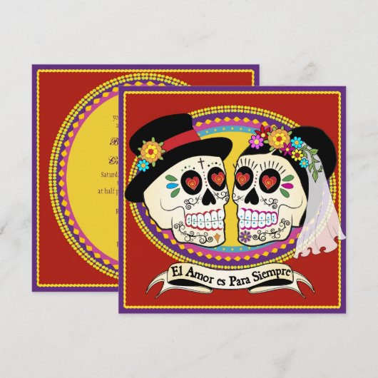 Los Novios Square Huwelijksuitnodiging (Spaans) Kaart (Voorkant / Achterkant)