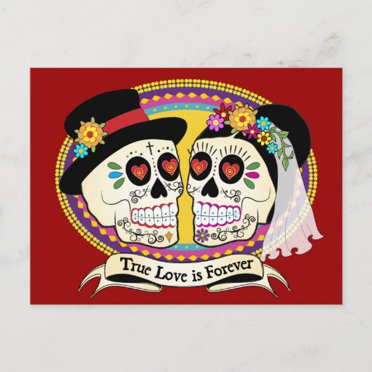 Los Novios Sugar Skull Briefkaart (Engels) (Voorkant)