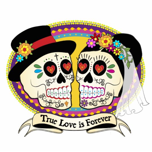 Los Novios Sugar Skull Cake Topper (Engels) Staand Fotobeeldje (Voorkant)