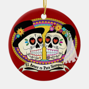 Los Novios Sugar Skull Ornament (Spaans)