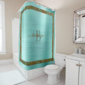 Losse Blauwgroen met Uniek Eigen randmonogram Douchegordijn (In situ)
