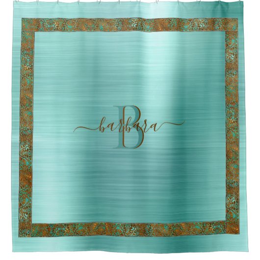 Losse Blauwgroen met Uniek Eigen randmonogram Douchegordijn (Voorkant)