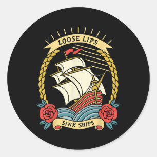 Losse lippen zinken schepen Traditioneel nautisch Ronde Sticker