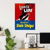 Losse Lips Might Sink Ships -  WW2 Poster (Thuiskantoor)