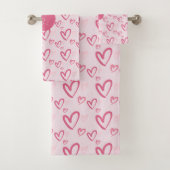 Losse Roze Hartpatroon Valentijn Monogram Bad Handdoek (Insitu)