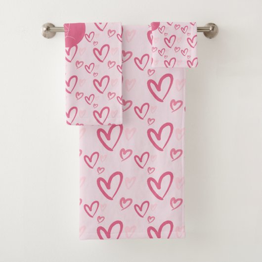Losse Roze Hartpatroon Valentijn Monogram Bad Handdoek (Insitu)