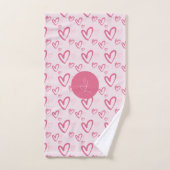 Losse Roze Hartpatroon Valentijn Monogram Bad Handdoek (Handdoek)