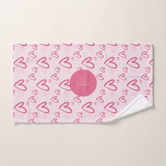 Losse Roze Hartpatroon Valentijn Monogram Bad Handdoek (Handdoek)
