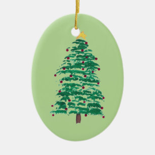 Losse schilderijen van kerstbomen, sierplanten keramisch ornament