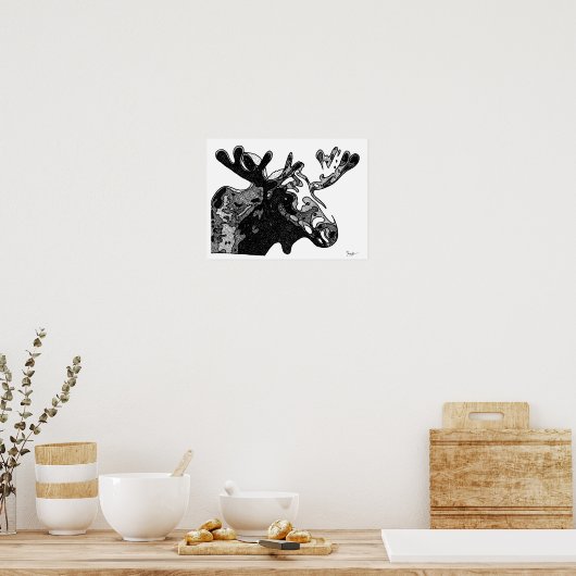 Losse tekening in zwart-wit poster (Keuken)