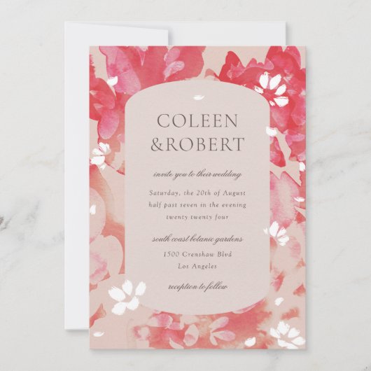 Losse Waterverf Roze Floral Blush Coral Wedding Kaart (Voorkant)