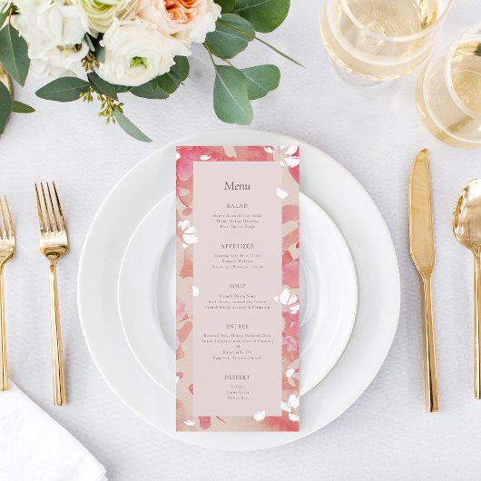 Losse Waterverf Roze Floral Blush Coral Wedding Menu