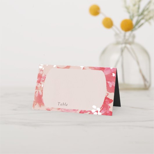 Losse Waterverf Roze Floral Blush Coral Wedding Plaatskaartje (Voorkant)