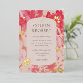 Losse Waterverf Roze Floral Gold Folie Uitnodiging (Staand Voorkant)