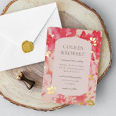 Losse Waterverf Roze Floral Gold Folie Uitnodiging