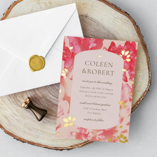Losse Waterverf Roze Floral Gold Folie Uitnodiging