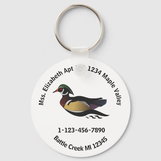 Losse Wood Duck Home Contact Information Sleutelha Sleutelhanger (Voorkant)