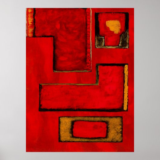 Losstaande Abstracte Geometrische Kunst Rood Zwart Poster (Voorkant)