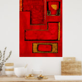 Losstaande Abstracte Geometrische Kunst Rood Zwart Poster (Keuken)