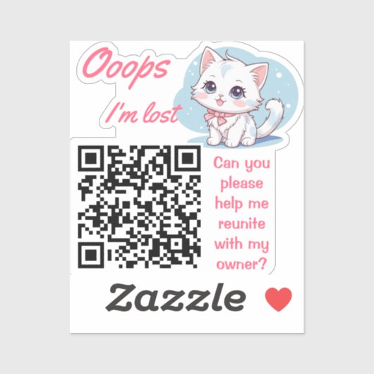 Lost and Found QR sticker Fluffy Pink  (Vel)