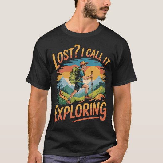 Lost Exploring Hiker Adventure Sinaasappel T-shirt (Voorkant)