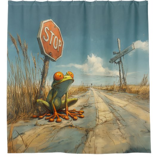 Lost Frog bij Crossroads Douchegordijn (Voorkant)