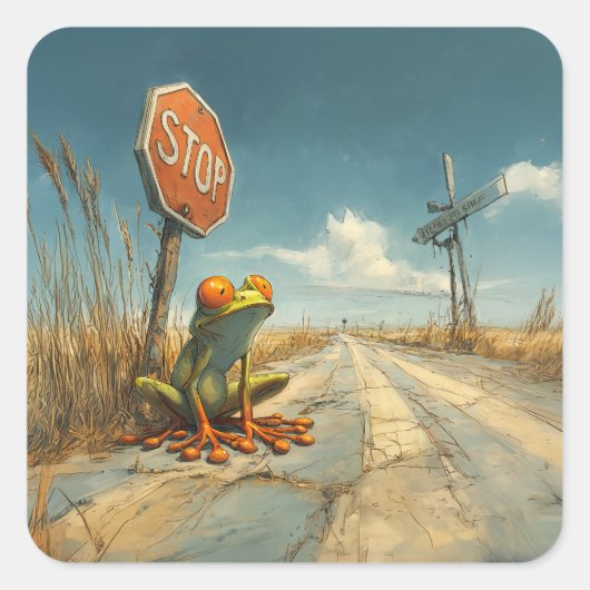 Lost Frog bij Crossroads Vierkante Sticker (Voorkant)